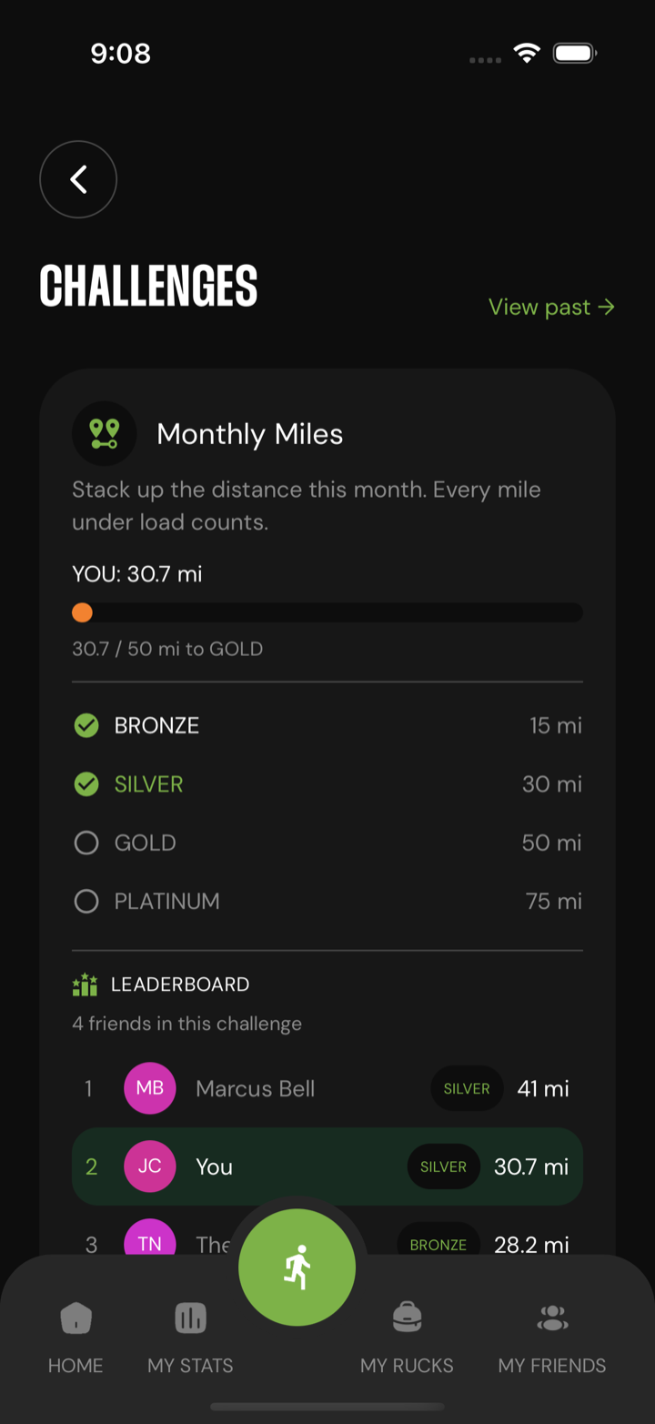 Ruckus monthly challenge with tier ladder and a friends leaderboard