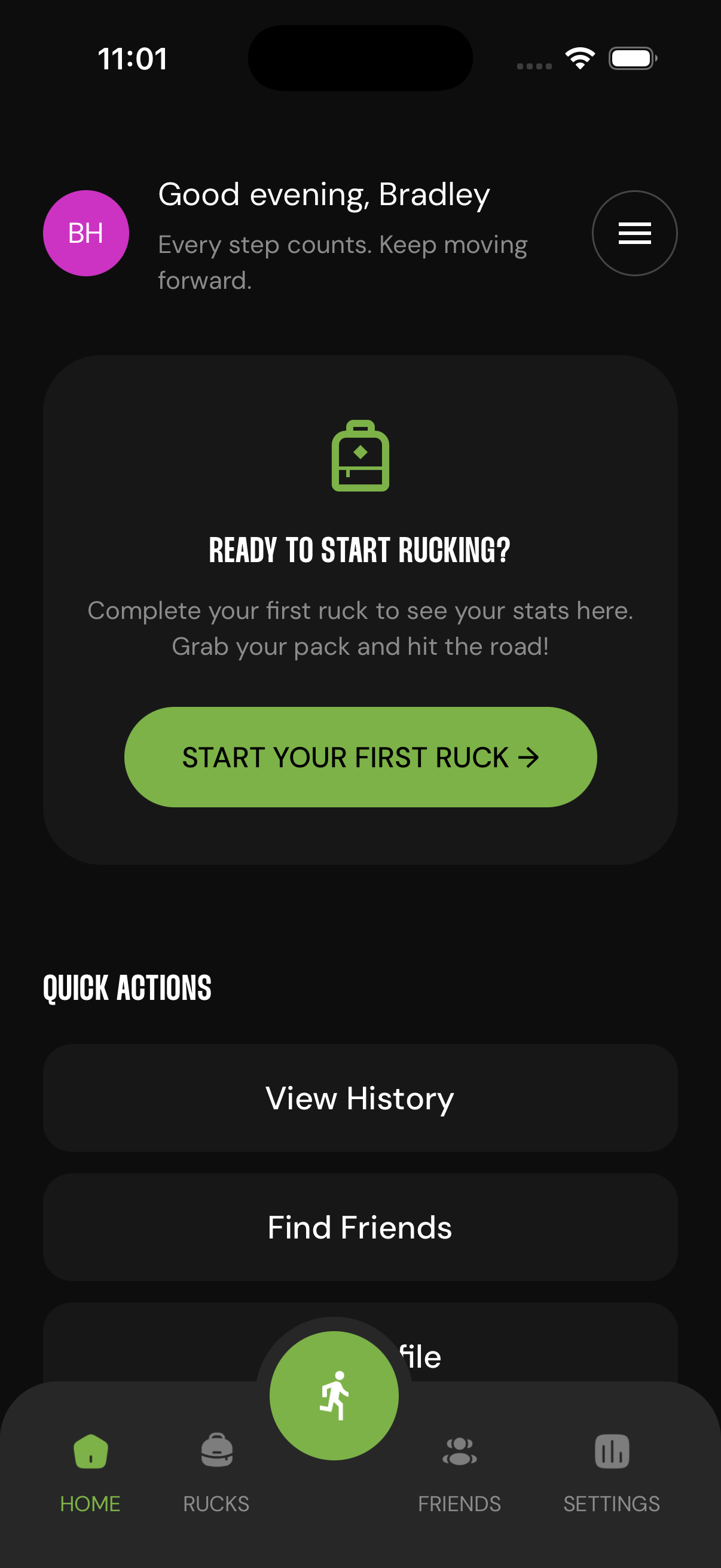 Ruckus friend profile showing their ruck stats and shared activity