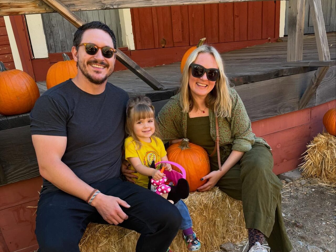 Bradley with his wife and daughter at a pumpkin patch near Lake Tahoe